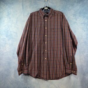 Tommy Hilfiger Mens Large Plaid Button Down Shirt Long Sleeve Cotton Blue Orange